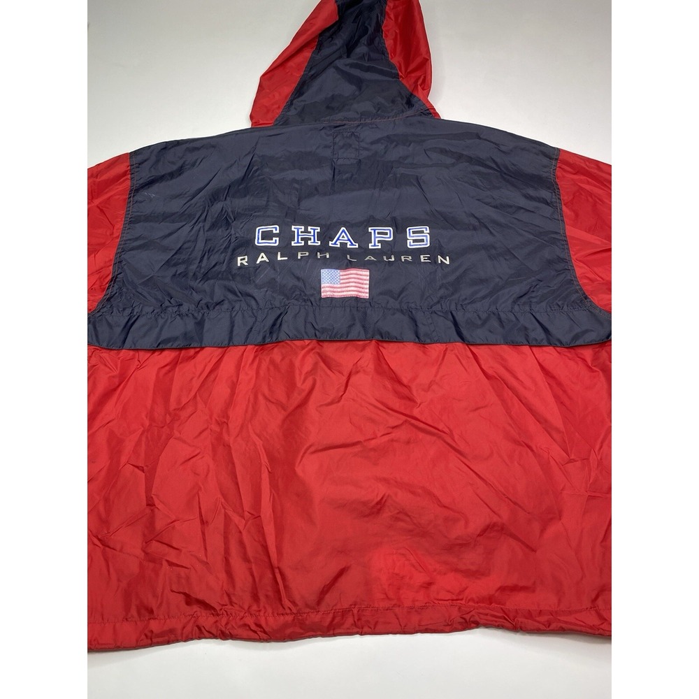Chaps Ralph Lauren Mens XXL Red Navy Blue Colorblock Hooded Windbreaker Jacket